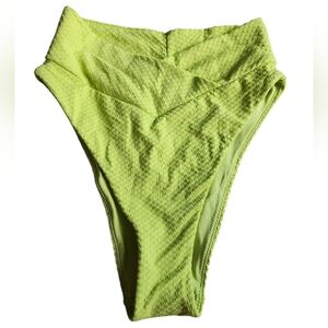 Aerie Crossover‎ Lime Green Textured High Cut Cheeky Bikini Bottom Size Small